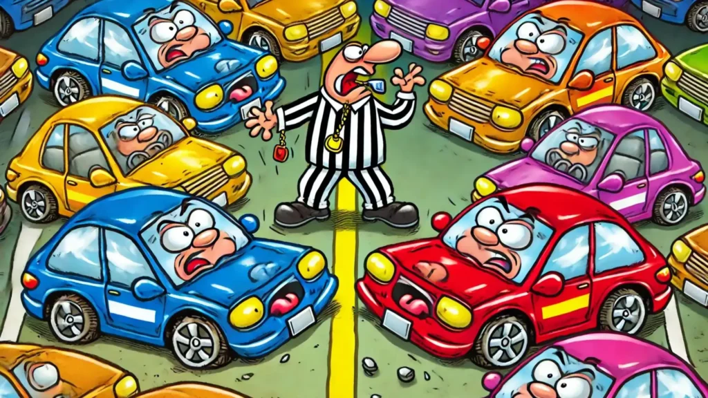 Confused referee and the Cars Clash At Parking