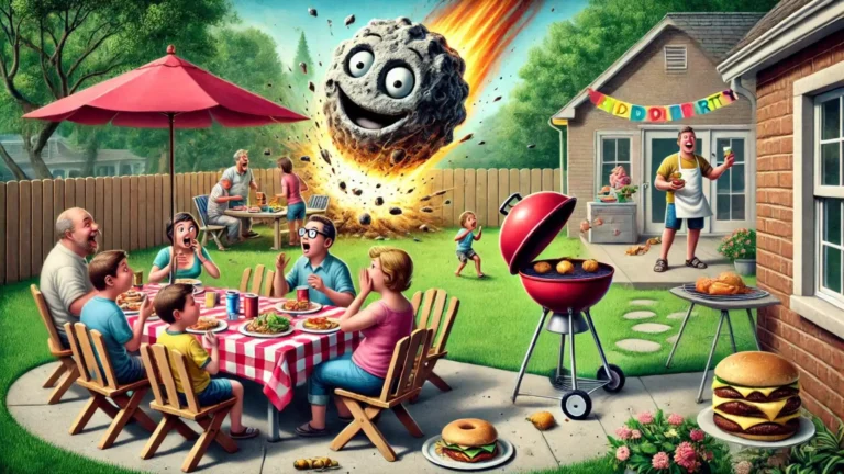 A meteor crash-landing in a suburban backyard - Meteor Jokes and Puns