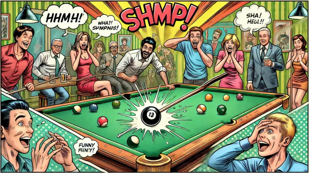 Comic-Style Illustration of Funny Pool Misshot